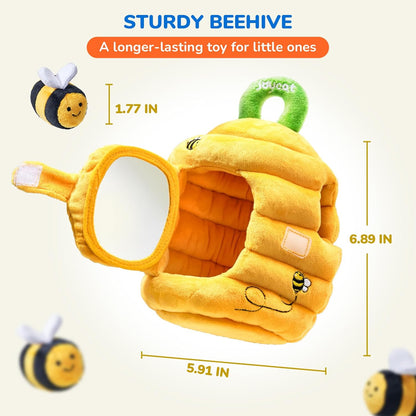Joycat Sensory Baby Beehive Toy – Montessori Plush Set with 5 Bees & Mirror (0–4