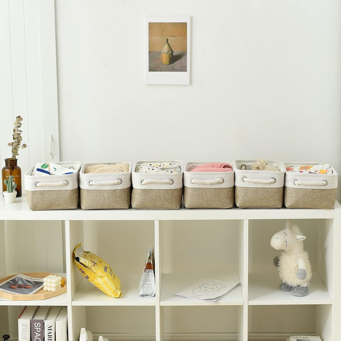 Rectangular Fabric Storage Baskets for Shelving and Closet Organization - Collapsible Design for Clothes, Books, and Gifts