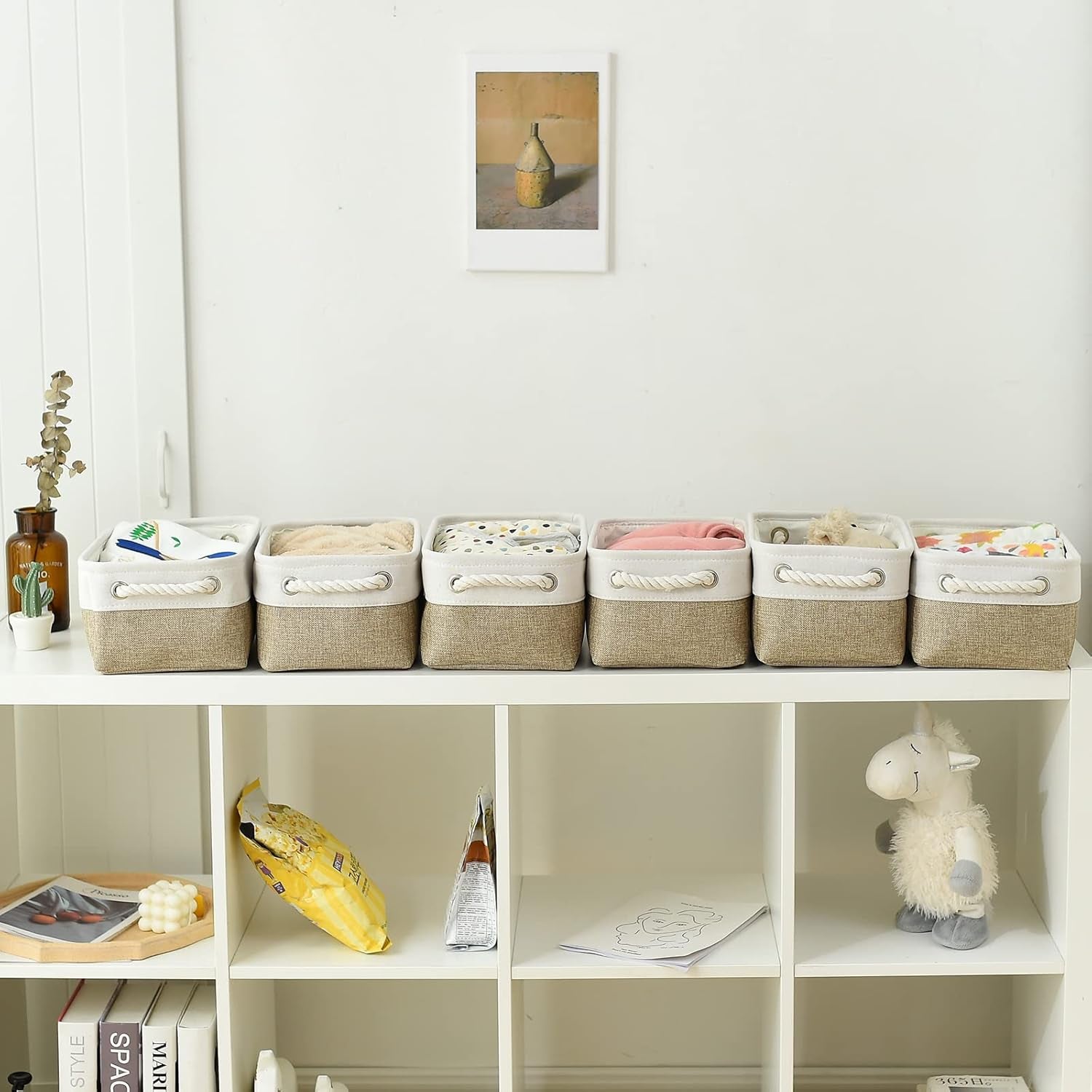 Rectangular Fabric Storage Baskets for Shelving and Closet Organization - Collapsible Design for Clothes, Books, and Gifts