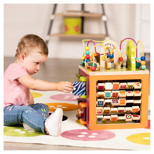 B. Toys Wooden Activity Cube - Zany Zoo: Educational Play with Animals, Spinners