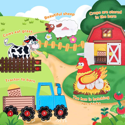 Farm Busy Book for Toddlers 1–3 – Quiet Montessori Activity Book with 15 Daily Life Activities, Screen-Free Travel Toy for Toddlers