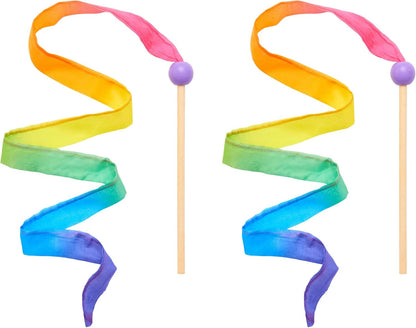 Sarah's Silk Mini Streamer - Ribbon Wand for Kids, Pretend Play, Dance, Baton Stick Twirling, and Gymnastics Party Favors | 100% Silk and Wood Montessori and Waldorf Toys
