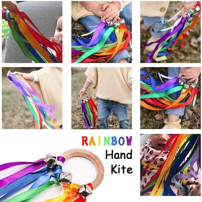 Montessori Toy | Hand Kite | Baby Sensory Toy | Sensory Ribbon Toy | Waldorf Toy | Wooden Baby Toys | Wooden Toddler Toys | Rainbow Hand Kite