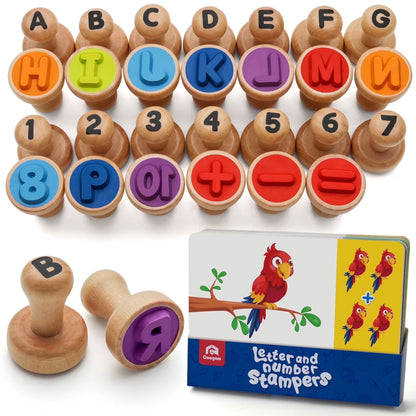 Wooden Alphabet and Number Stamps - Montessori Educational Tool for Early Childhood Development