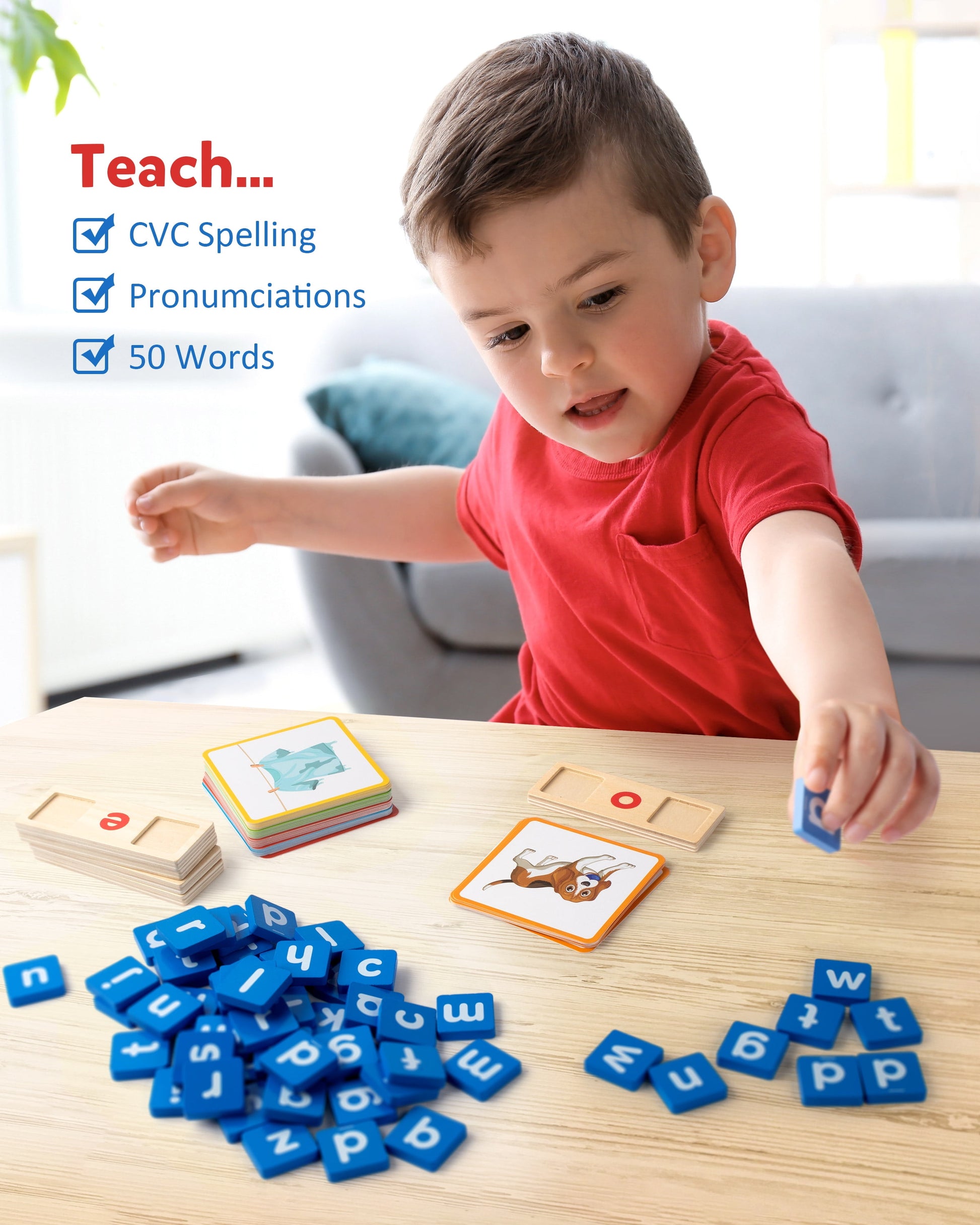 Wooden Spelling Games Short Vowel Reading Letters Sorting , Sight Words Learning Flashcards Alphabet Puzzle Montessori Educational Toy for 3 4 5 Years Old