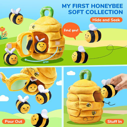 Joycat Sensory Baby Beehive Toy – Montessori Plush Set with 5 Bees & Mirror (0–4