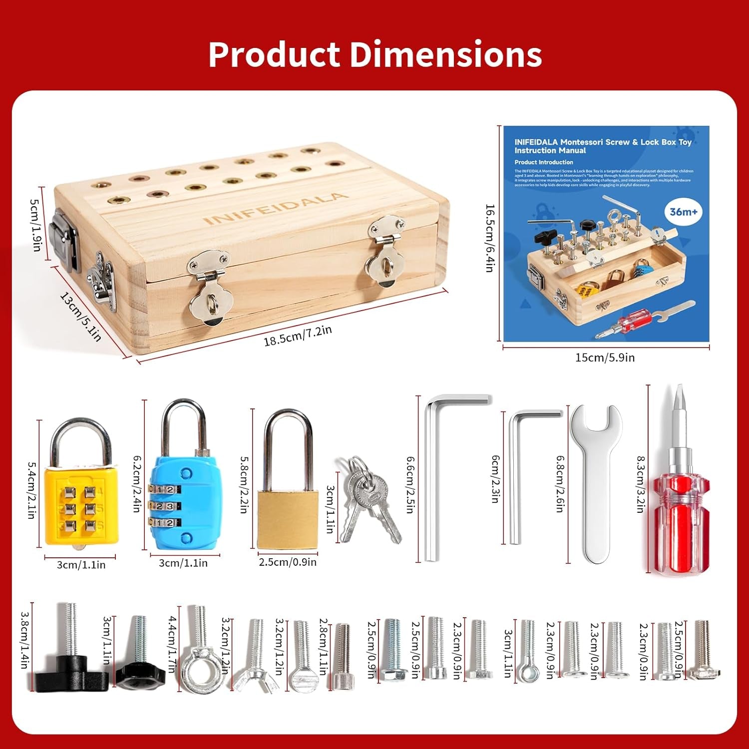 Wooden Sensory Toy with Locks, Latches & Screwdriver Set, Montessori Busy Board for Toddlers, Fine Motor Skills Learning Toy for Travel, Quiet Play & Preschool Activities