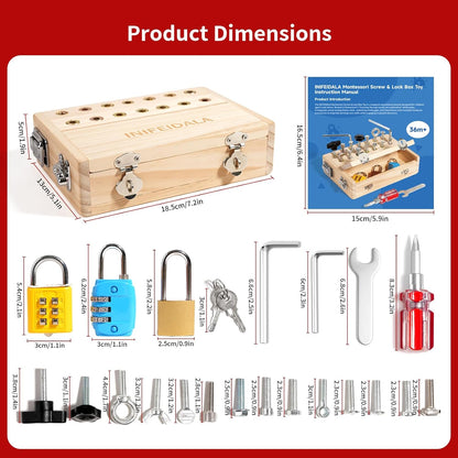 Wooden Sensory Toy with Locks, Latches & Screwdriver Set, Montessori Busy Board for Toddlers, Fine Motor Skills Learning Toy for Travel, Quiet Play & Preschool Activities