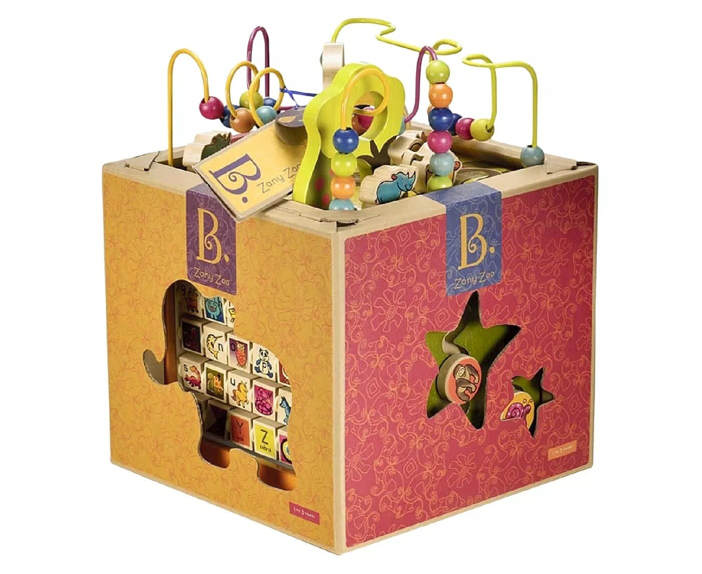 B. Toys Wooden Activity Cube - Zany Zoo: Educational Play with Animals, Spinners