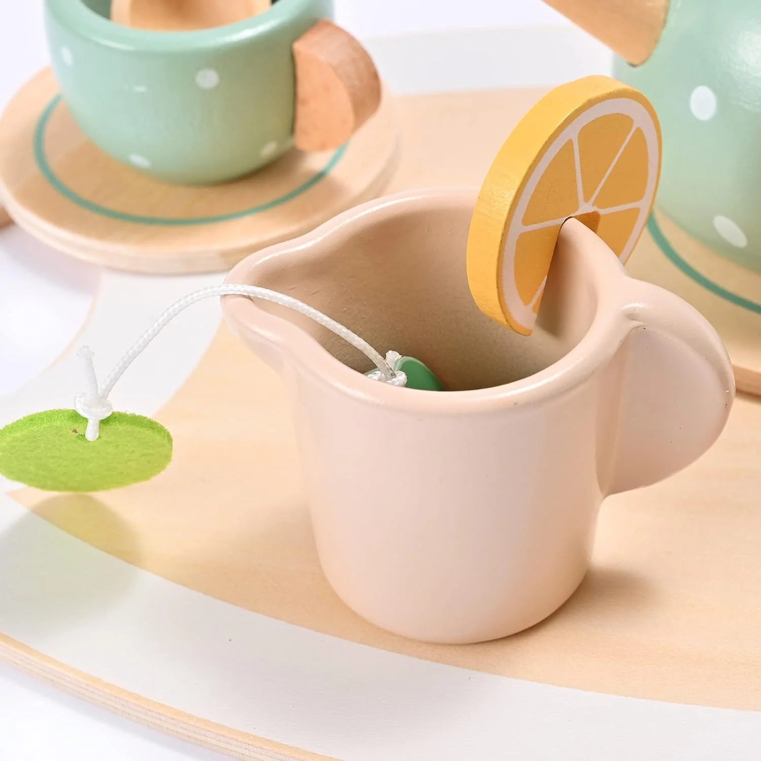 MONT PLEASANT Children's Wooden Tea Set - Toddler Kitchen Accessories and Play Food for Tea Parties