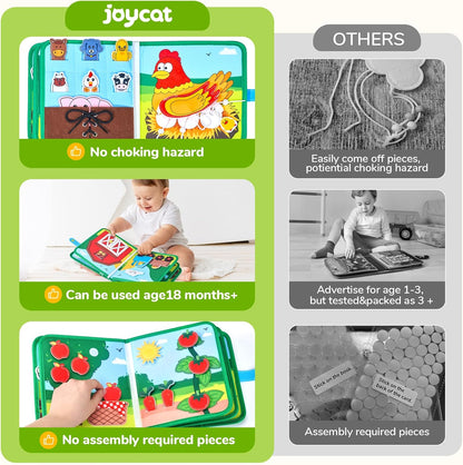 Farm Busy Book for Toddlers 1–3 – Quiet Montessori Activity Book with 15 Daily Life Activities, Screen-Free Travel Toy for Toddlers