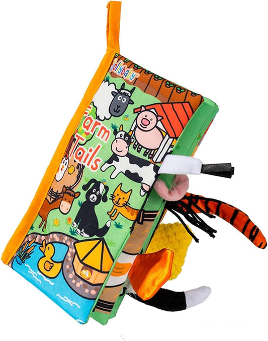 Soft Cloth Baby Books for Infants 0-6 Months - Crinkle Sensory Toys with Touch and Feel Features for Tummy Time - Farm Tails Edition