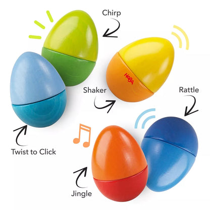 HABA Fun with Sounds Wooden Eggs - Five Acoustic Sounds, German-Made Musical Instruments for Toddlers, Montessori Sensory Toys for Ages 2 and Up
