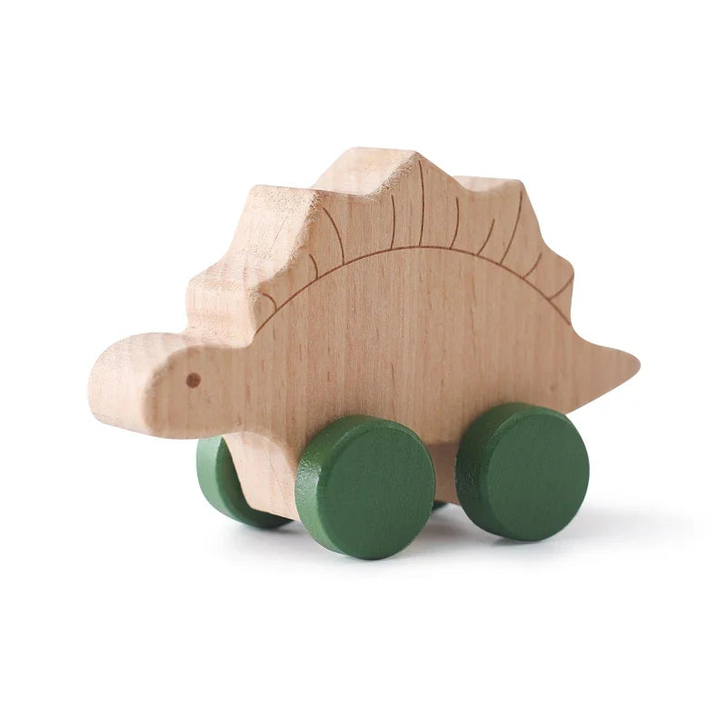 Set of 8 Wooden Dinosaur Vehicles - Montessori Developmental Push Toys for Infants and Toddlers