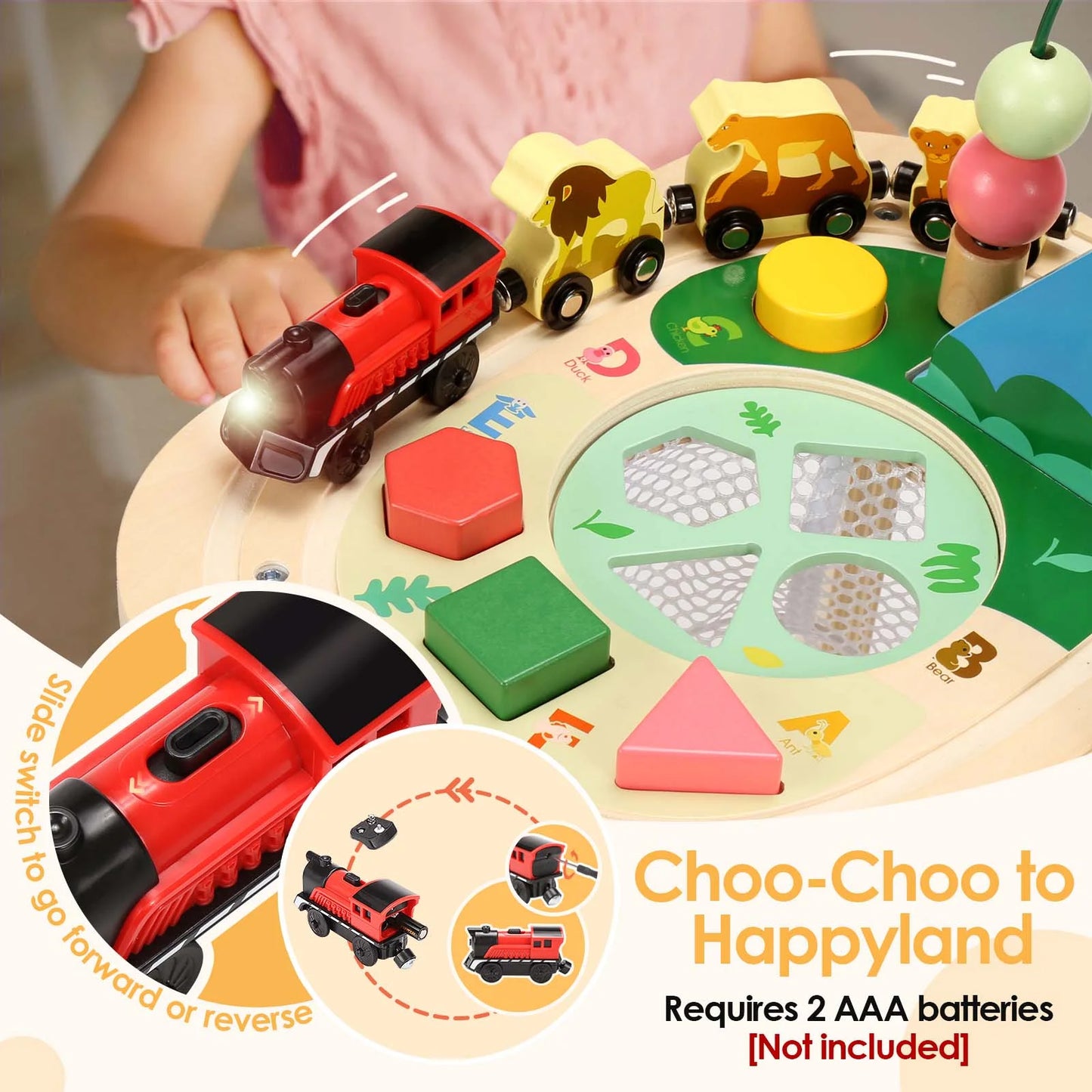 Montessori Wooden Bead Maze Train Track Activity Table for Toddlers Aged 1-5 - Sensory Learning Toy
