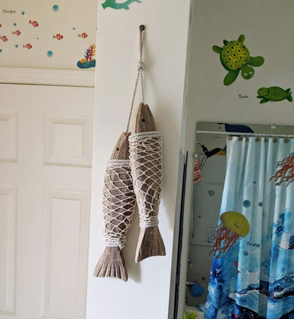 Wooden Fish Wall Art - Rustic Nautical Home Decor Sculpture for Bathroom, Bedroom, and Lake House (Large)