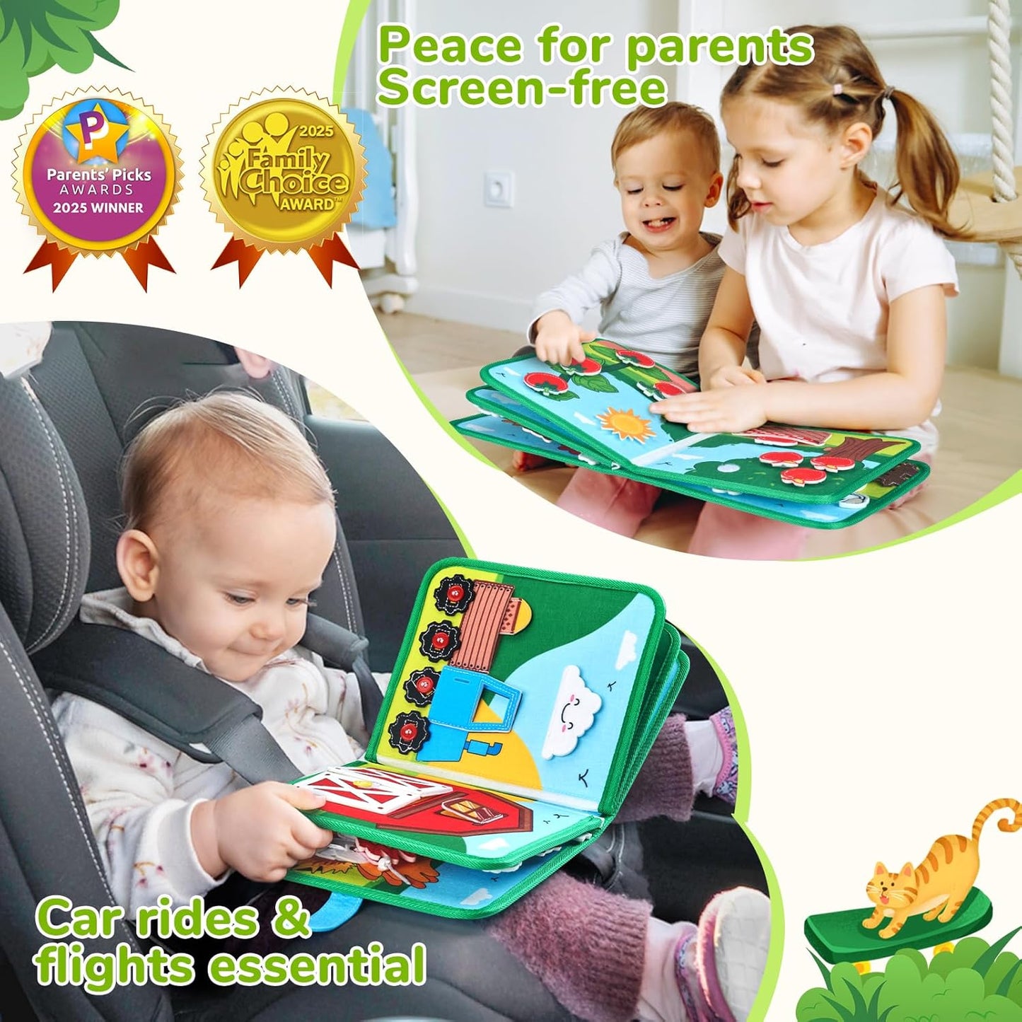 Farm Busy Book for Toddlers 1–3 – Quiet Montessori Activity Book with 15 Daily Life Activities, Screen-Free Travel Toy for Toddlers