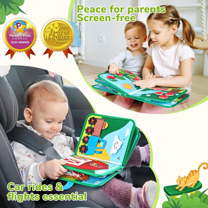 Farm Busy Book for Toddlers 1–3 – Quiet Montessori Activity Book with 15 Daily Life Activities, Screen-Free Travel Toy for Toddlers