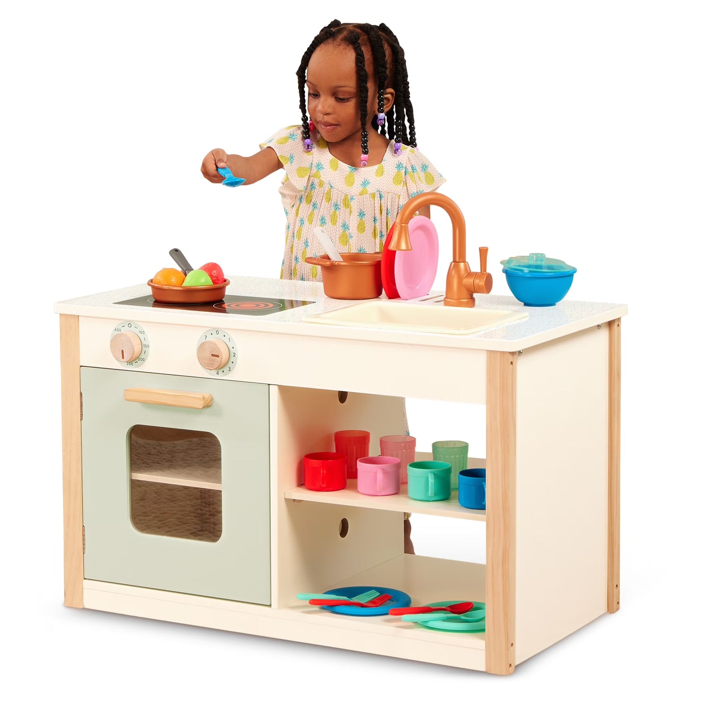 Two N' One Wooden Kitchen Café with Dishes and Chalkboard, Toddler and Preschool Toys