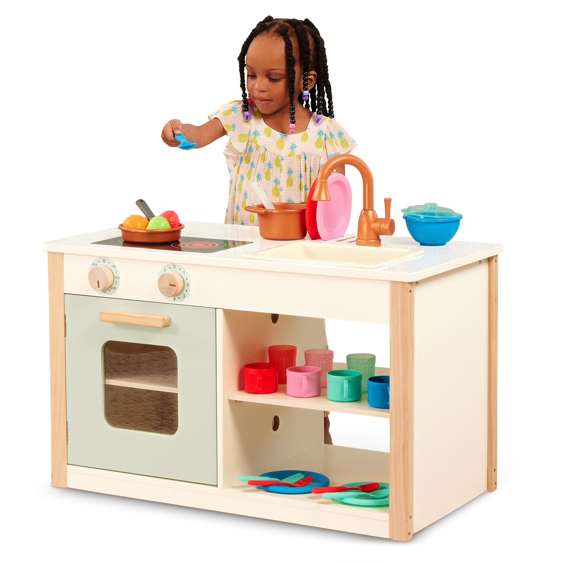 Two N' One Wooden Kitchen Café with Dishes and Chalkboard, Toddler and Preschool Toys