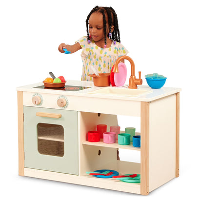 Two N' One Wooden Kitchen Café with Dishes and Chalkboard, Toddler and Preschool Toys