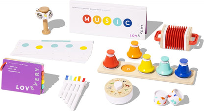Music Set with 6 Instruments, Songs Book, Babbler Play Kit with 8 Toys for Balance, Spatial Skills, Ages 18 Months to 4+ Years