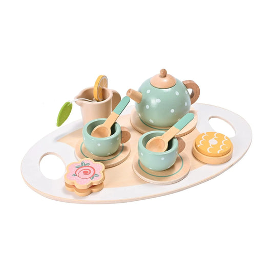 MONT PLEASANT Children's Wooden Tea Set - Toddler Kitchen Accessories and Play Food for Tea Parties