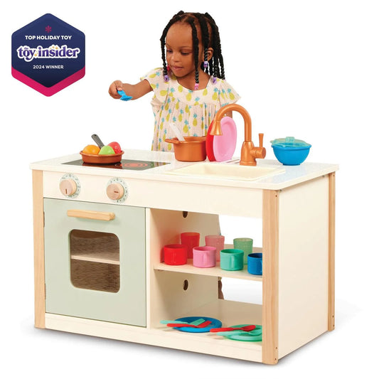 Two N' One Wooden Kitchen Café with Dishes and Chalkboard, Toddler and Preschool Toys