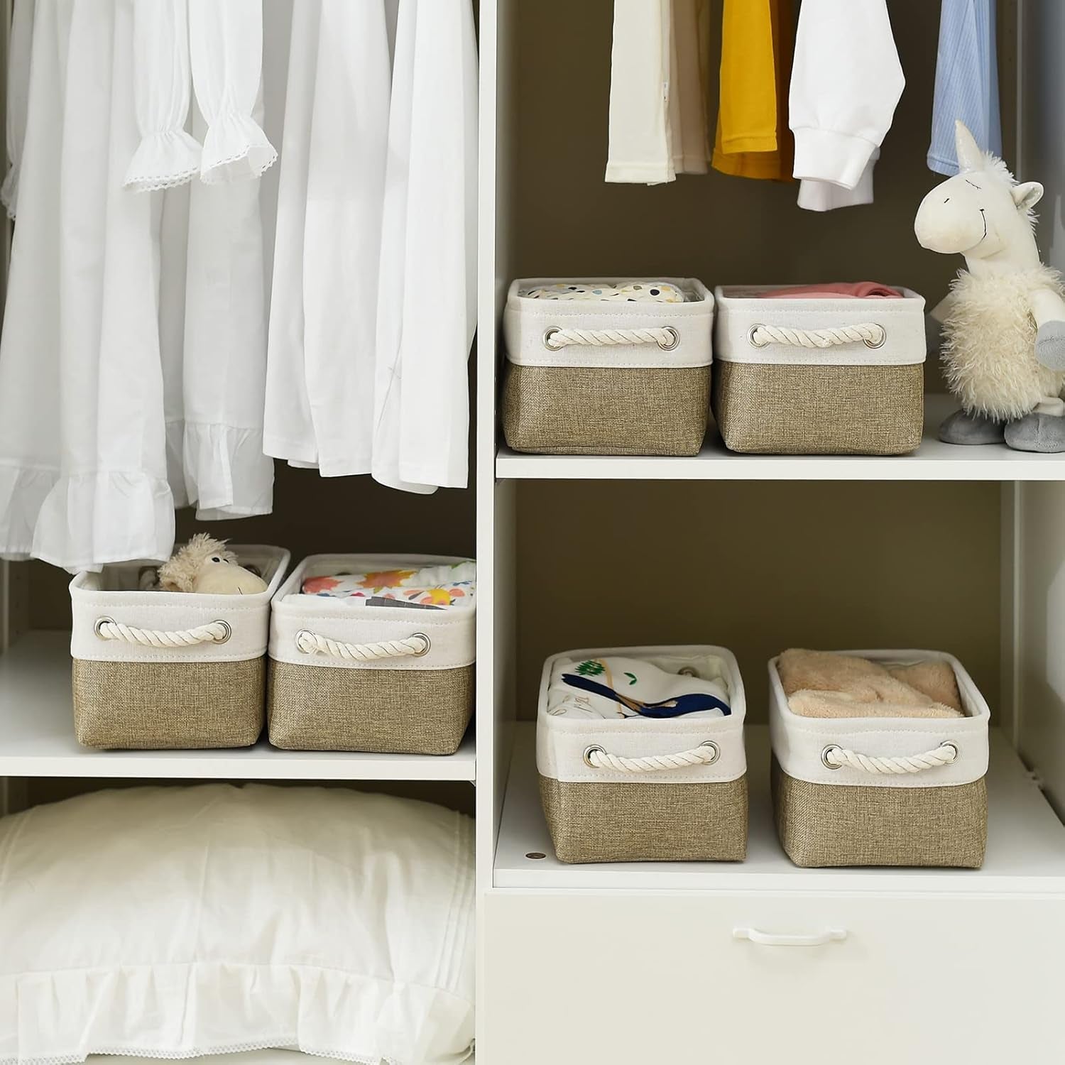 Rectangular Fabric Storage Baskets for Shelving and Closet Organization - Collapsible Design for Clothes, Books, and Gifts