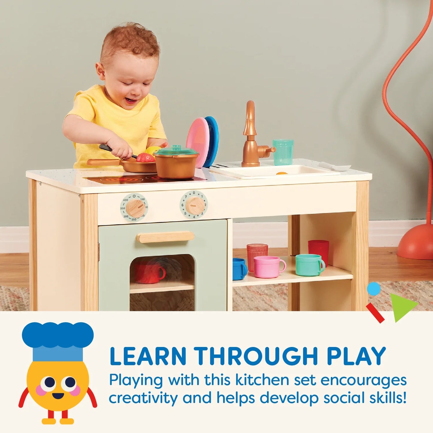 Two N' One Wooden Kitchen Café with Dishes and Chalkboard, Toddler and Preschool Toys