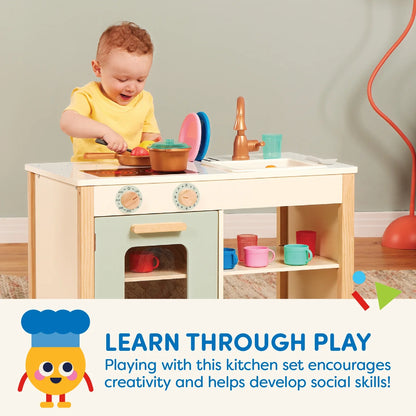 Two N' One Wooden Kitchen Café with Dishes and Chalkboard, Toddler and Preschool Toys