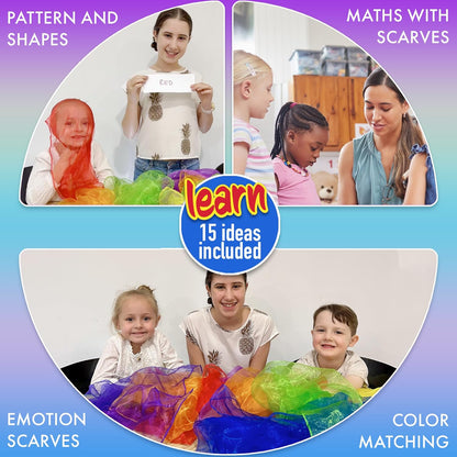 Play Scarves – Montessori-Inspired Sensory Dance Scarves for Toddlers & Preschool, 7 Pairs of Music & Movement Props for Classroom, Daycare & PE, Waldorf Gross Motor Toys