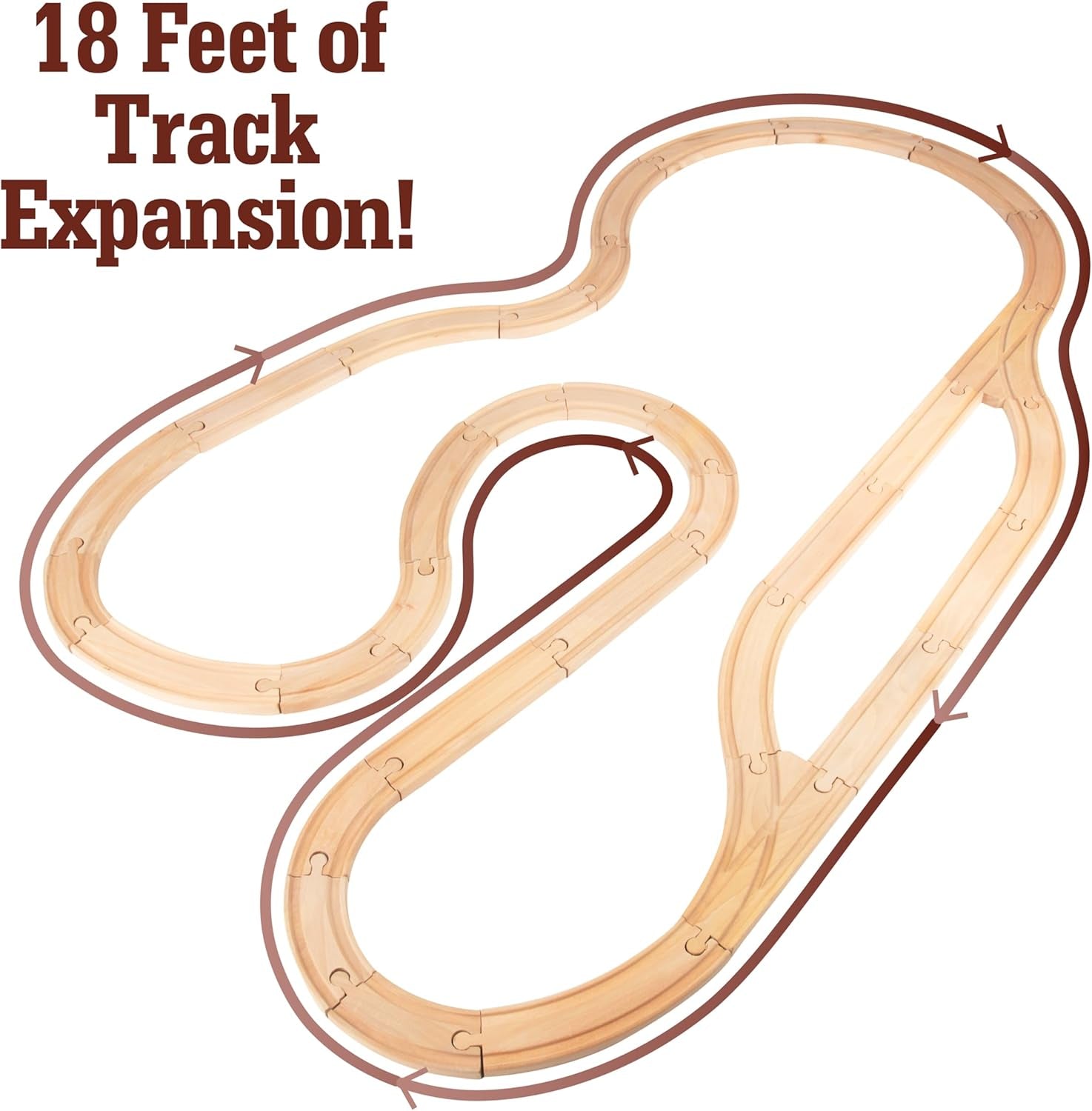 Wooden Train Track 52 Piece Set-18 Feet of Track Expansion - 5 Distinct Pieces - 100% Compatible with All Major Brands Including Thomas Wooden Railway System: Screen Free Christmas Gift for Toddlers