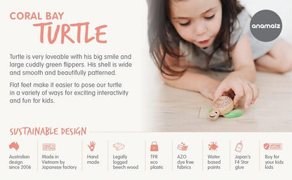 Turtle Wooden Animal Toy for Toddlers, Fun and Posable Turtle for Early Learning, Montessori, and STEM, Smooth Natural Wood, Boys and Girls