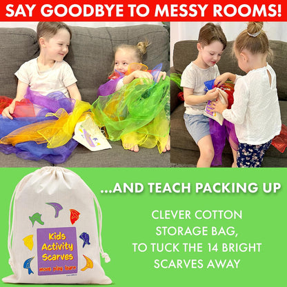 Play Scarves – Montessori-Inspired Sensory Dance Scarves for Toddlers & Preschool, 7 Pairs of Music & Movement Props for Classroom, Daycare & PE, Waldorf Gross Motor Toys