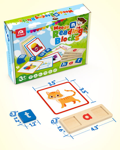 Wooden Spelling Games Short Vowel Reading Letters Sorting , Sight Words Learning Flashcards Alphabet Puzzle Montessori Educational Toy for 3 4 5 Years Old