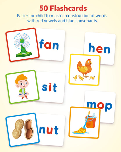 Wooden Spelling Games Short Vowel Reading Letters Sorting , Sight Words Learning Flashcards Alphabet Puzzle Montessori Educational Toy for 3 4 5 Years Old