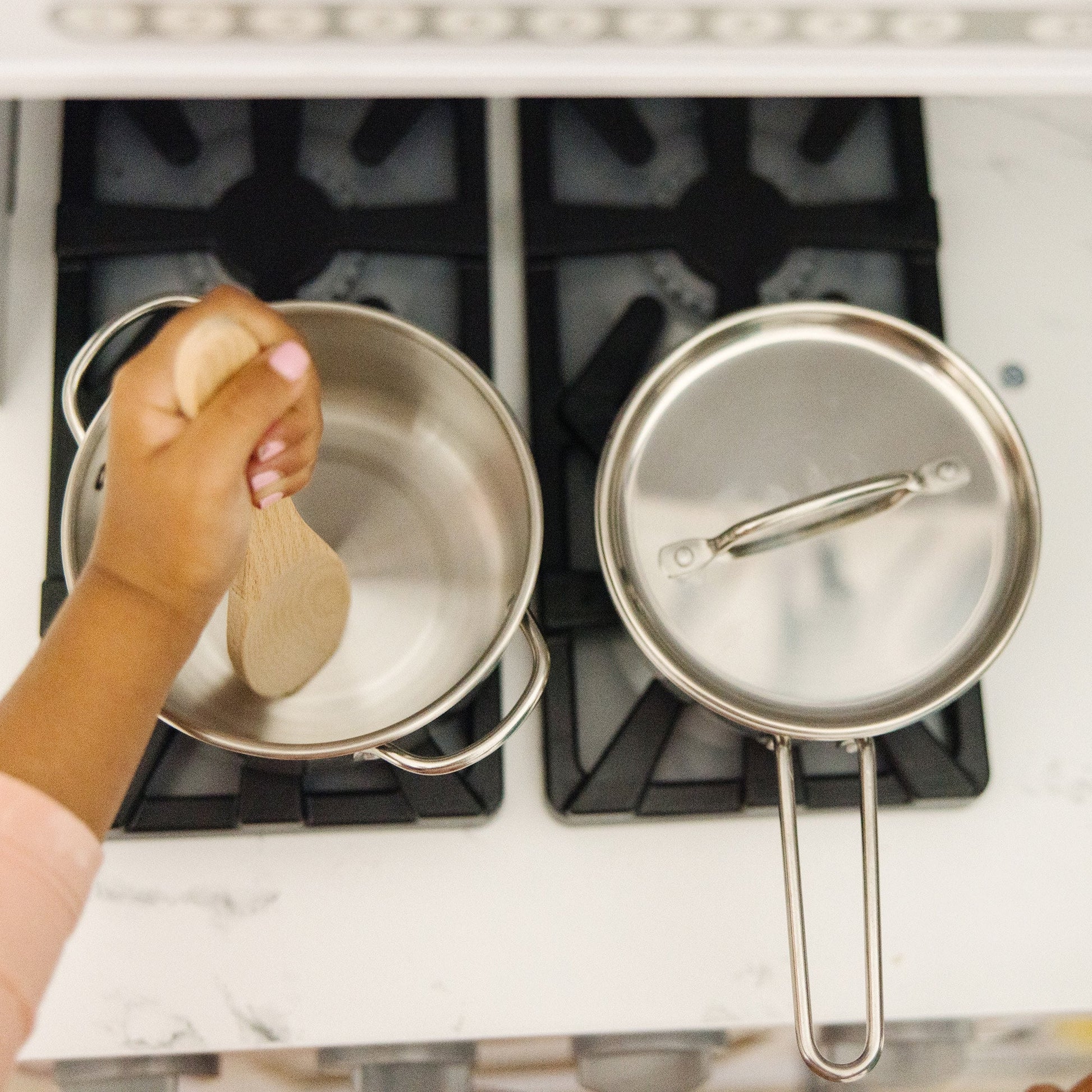 Stainless Steel Pots & Pans, 8-Piece Play Kitchen Set Includes Accessories & Cooking Utensils for Preschool Kids 3+