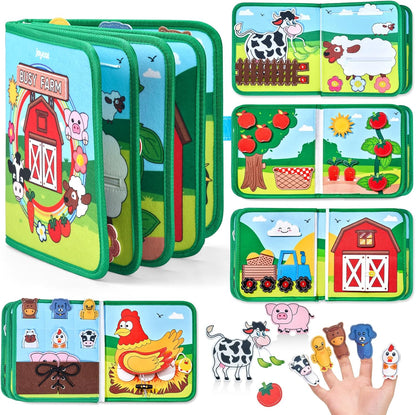 Farm Busy Book for Toddlers 1–3 – Quiet Montessori Activity Book with 15 Daily Life Activities, Screen-Free Travel Toy for Toddlers