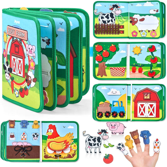 Farm Busy Book for Toddlers 1–3 – Quiet Montessori Activity Book with 15 Daily Life Activities, Screen-Free Travel Toy for Toddlers