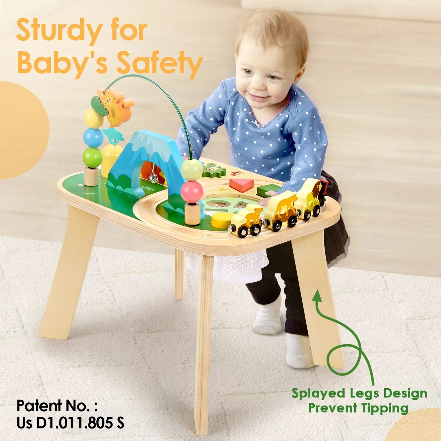 Montessori Wooden Bead Maze Train Track Activity Table for Toddlers Aged 1-5 - Sensory Learning Toy