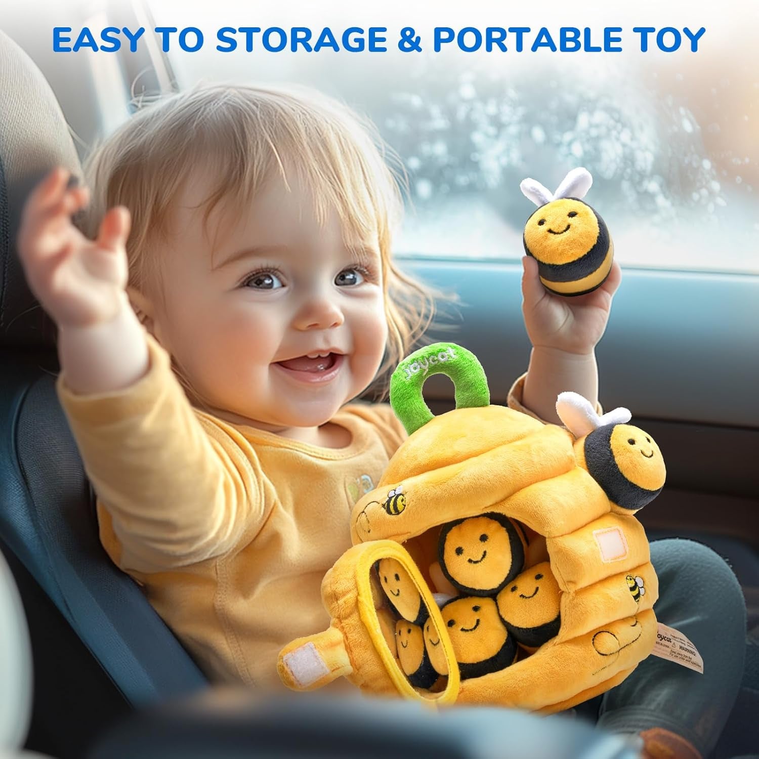 Joycat Sensory Baby Beehive Toy – Montessori Plush Set with 5 Bees & Mirror (0–4