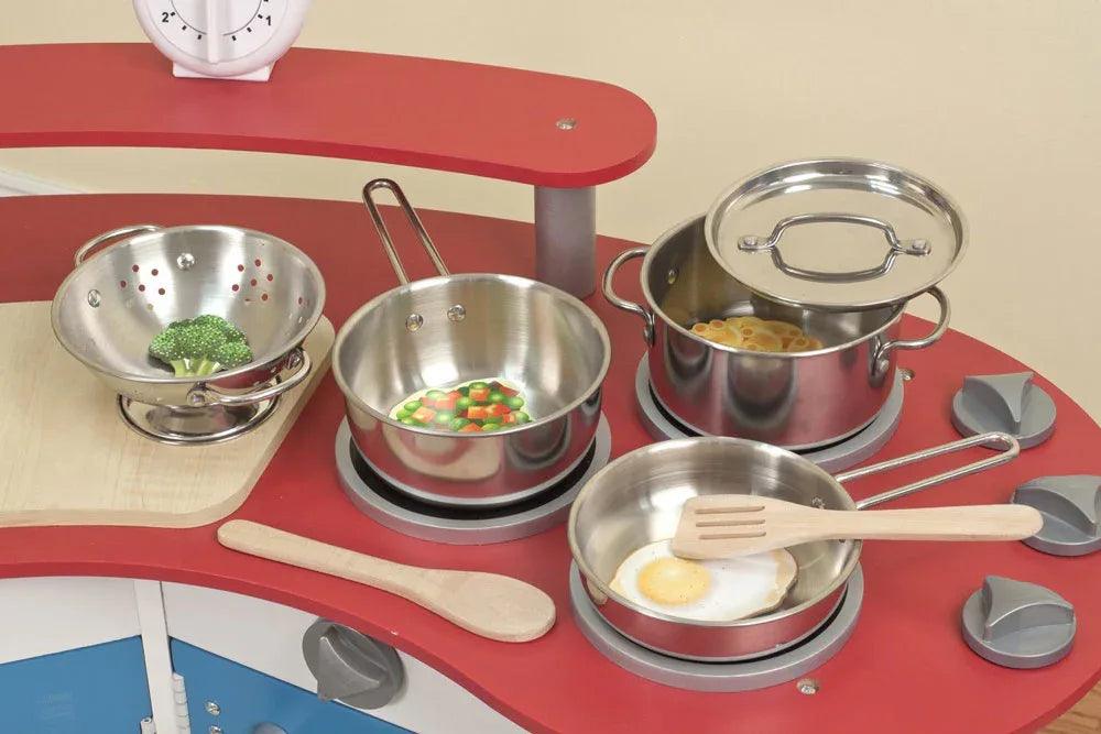 Melissa & Dough Let's Play House! Stainless Steel Pots & Pans, 8-Piece Play Kitchen Set Includes Accessories & Cooking Utensils for Preschool Kids 3+